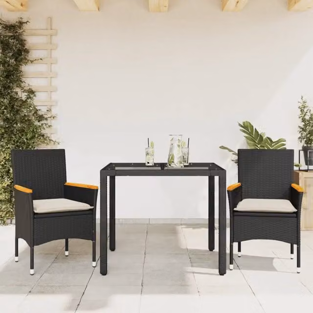 Set da Pranzo da Giardino 3 pz con Cuscini Polyrattan e Vetro 3278645