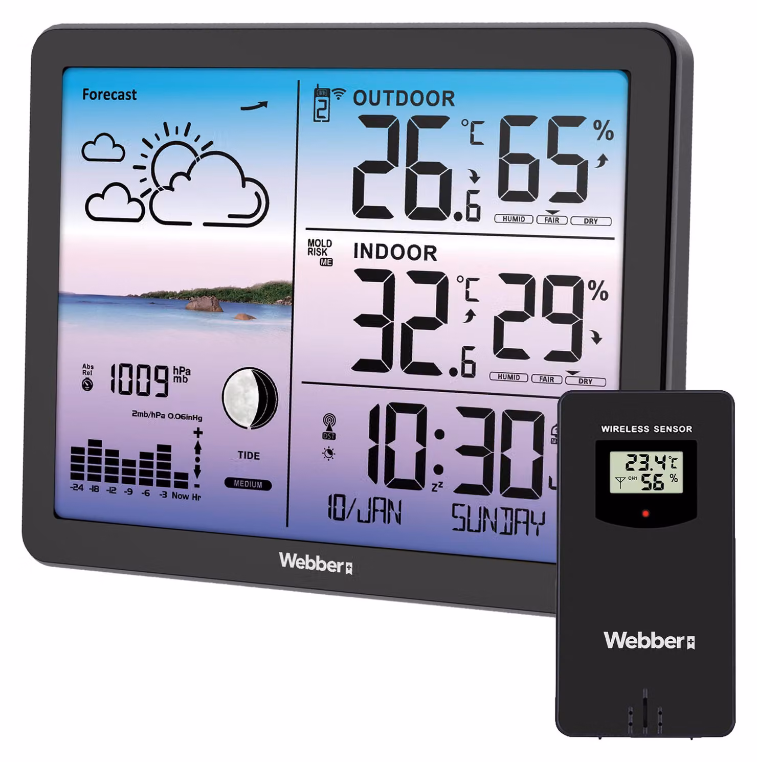 Stazione meteorologica WEBBER WS305C – sensore wireless, barometro, con ricezione del segnale DCF