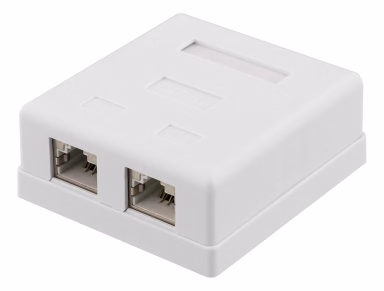 Presa a muro DELTACO schermata, montaggio superficiale FTP 2xRJ45, Cat6A, bianco
