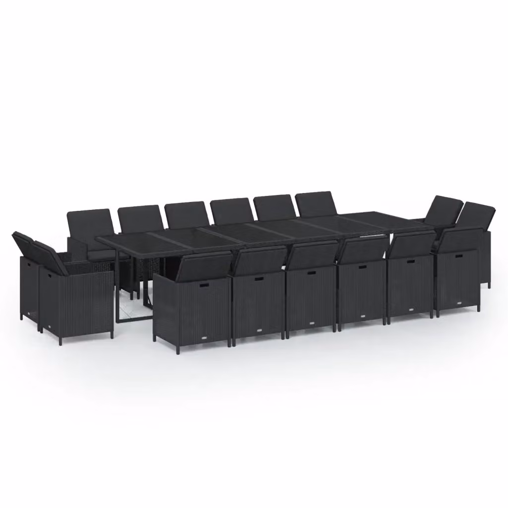 Set da pranzo per giardino vidaXL da 17 pezzi in polyrattan nero con piano in vetro – 2