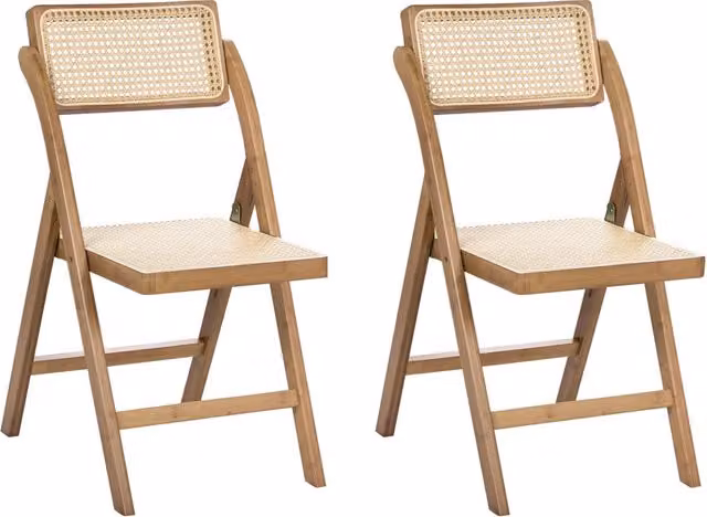 Set di 2 sedie da pranzo pieghevoli Beliani IT in legno di bambù marrone e rattan in stile boho per cucina e sala da pranzo