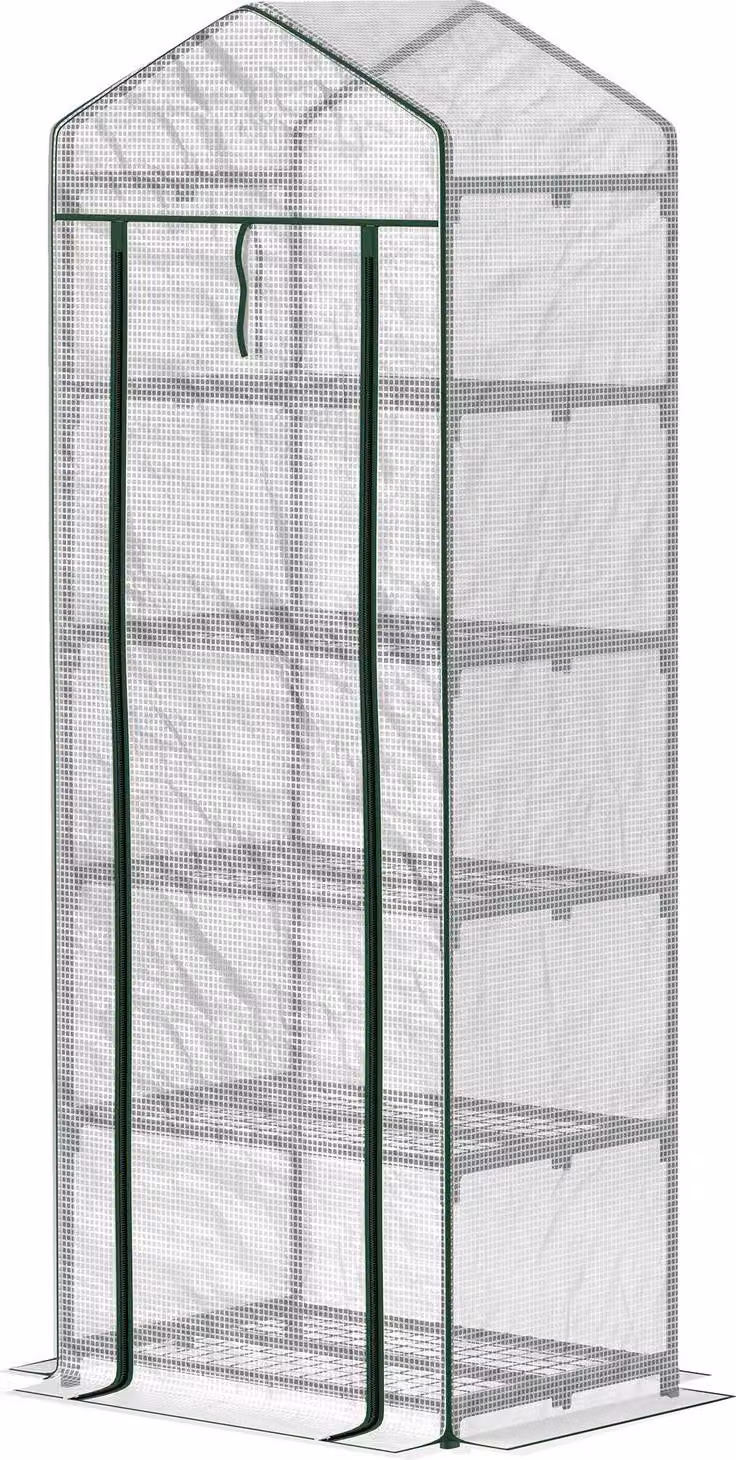 Serra con porta scorrevole, ripiani, serra in pellicola resistente all'inverno in acciaio, serra per balcone, giardino, serra per pomodori 69 x 49 x 193 cm, serra per pomodori, verdure, fiori, bianco