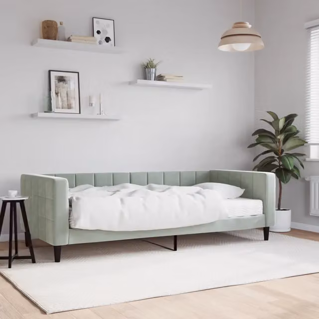 Divano Letto Moderno vidaXL in Velluto Grigio con Materasso in Schiuma L/P/H: 223 x 90 x 68 cm – 1