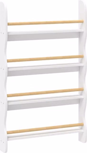 Libreria Montessori da parete AIYAPLAY per bambini con 4 ripiani, colore bianco, L: 60 cm, P: 10 cm, H: 98 cm