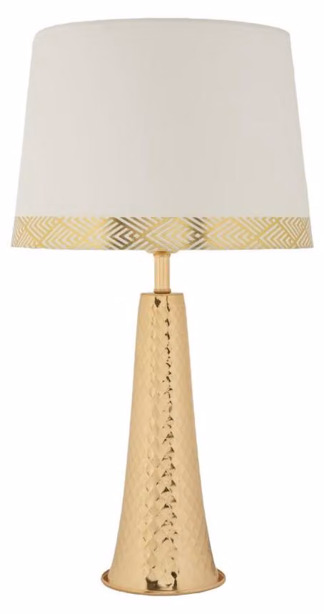 Lampada da Tavolo Tower Oro Ø30x54 cm in Ferro e Tessuto Oro e Bianco