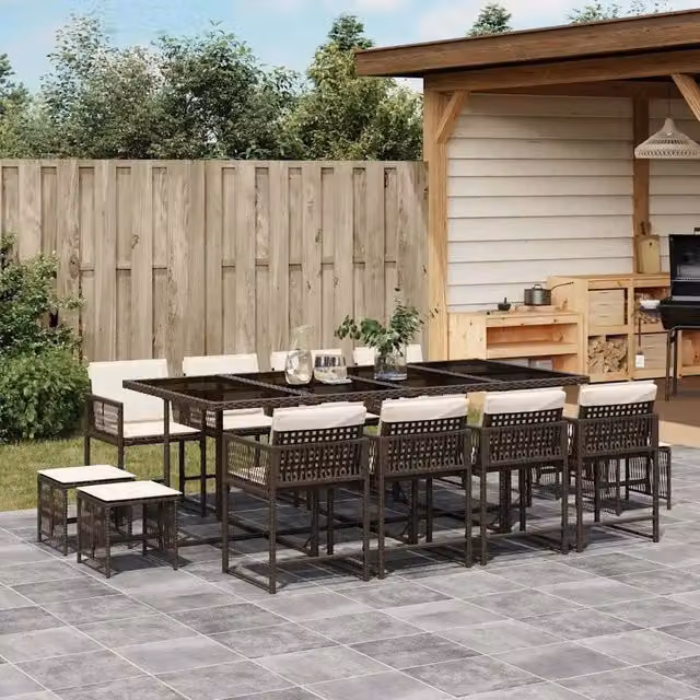 Set da Pranzo da Giardino 13pz con Cuscini Marrone Polyrattan 3211521