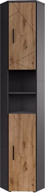 Mobile alto Vicco Irma Antracite e Rovere dorato con 2 ante e ripiani interni H: 192 cm, L: 33 cm – 1