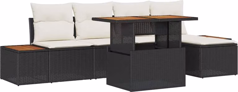 Set Divano da Giardino con archiviazione 6 pcs Nero Poly Rattan