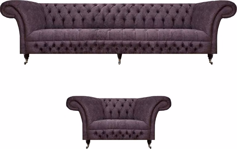 Garnitur Set 2tlg Design Dreisitzer Sofa Luxus Sessel Chesterfield Wohnzimmer