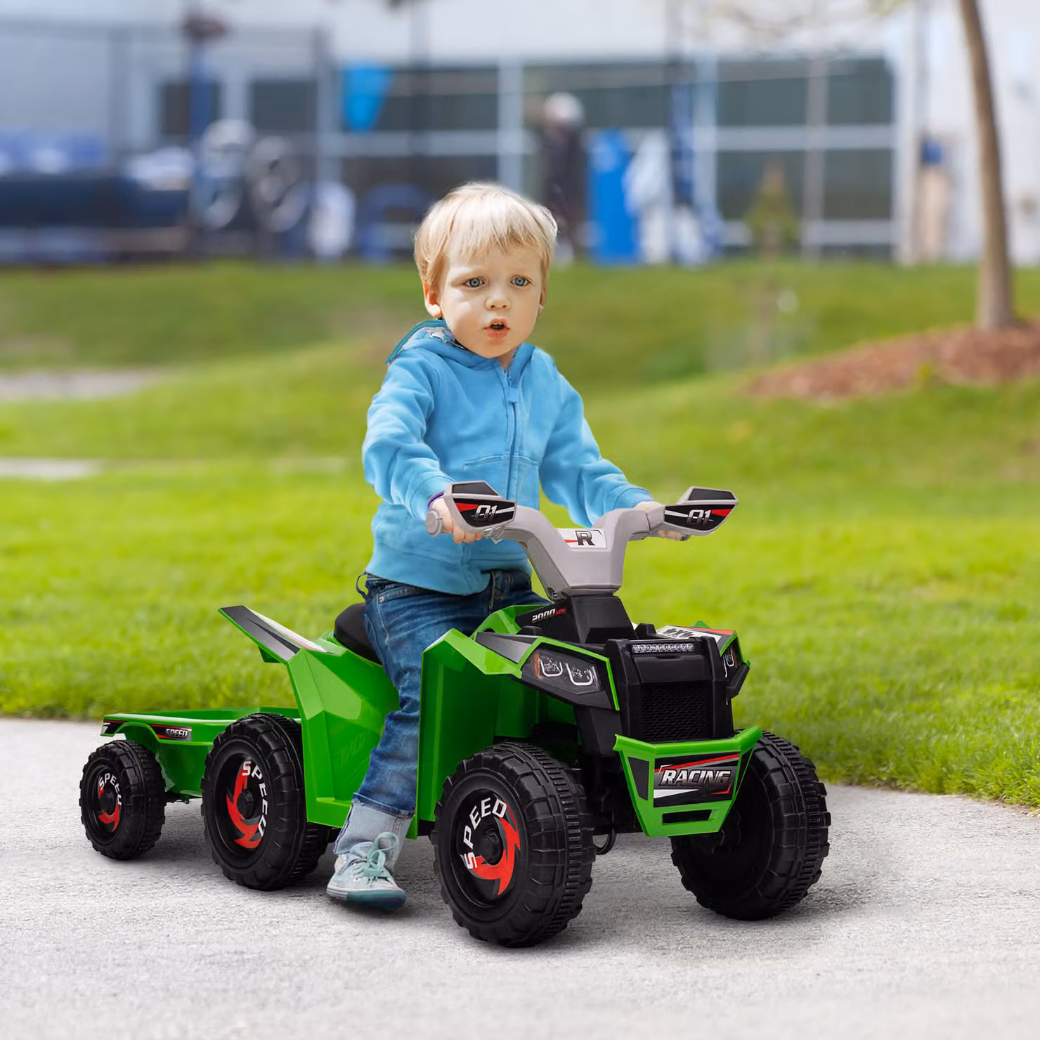 Quad Elettrico HOMCOM per Bambini con Rimorchio e Pedale, Verde – 2