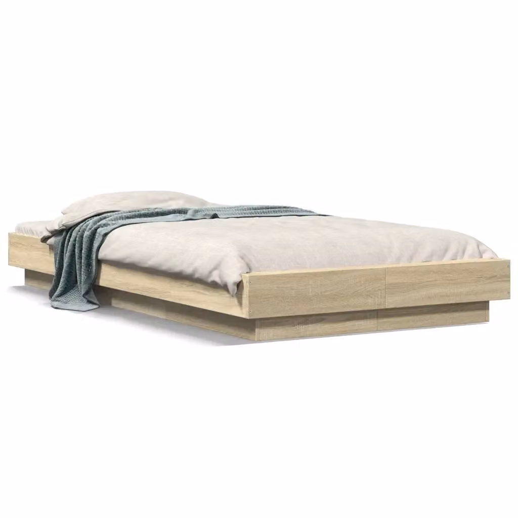 Letto singolo con luci LED e porta USB vidaXL in legno rovere color beige L/P/H: 190 x 90 x 23 cm – 2
