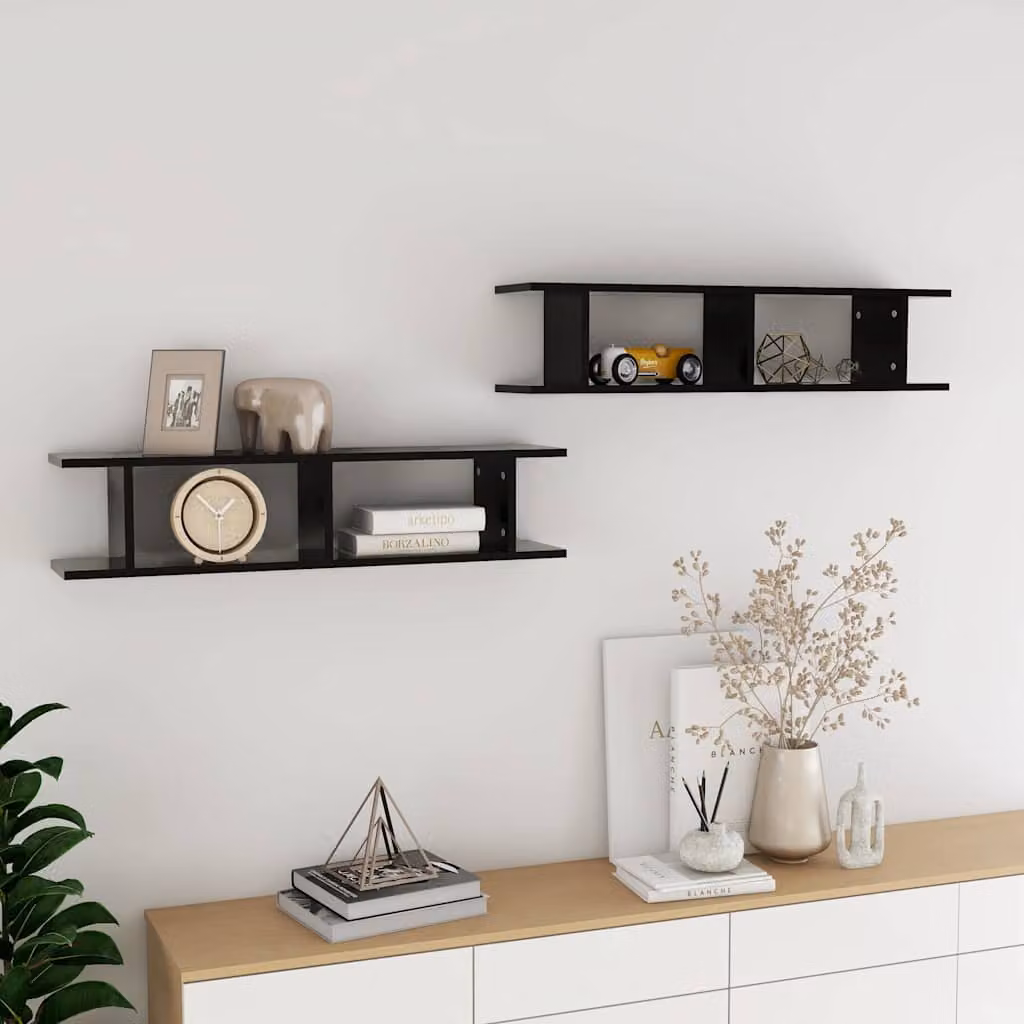 Set di 2 mensole a parete vidaXL in legno nero opaco L: 90 cm, P: 20 cm, H: 18 cm