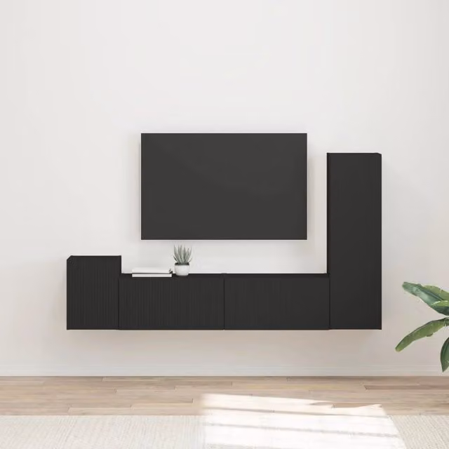 Set mobile TV 4 pz Nero Legno ingegnerizzato 3408998
