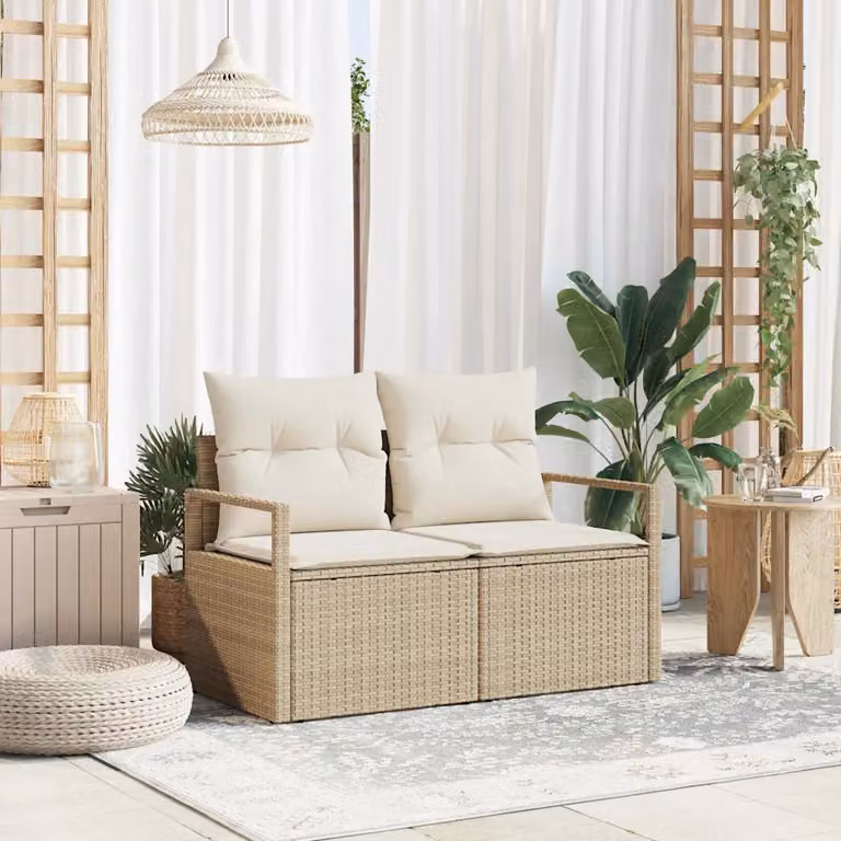 vidaXL Divano da giardino moderno in polyrattan con cuscini beige L: 120 cm, P: 62 cm, H: 69 cm