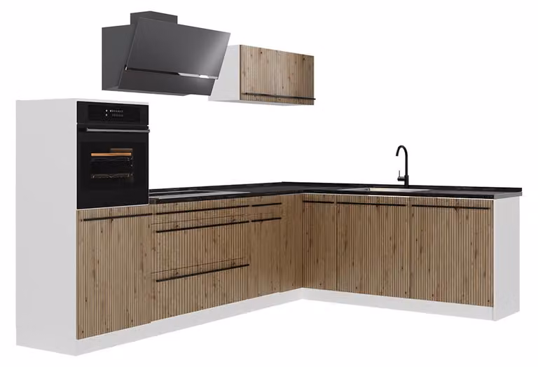 Cucina angolare completa Vicco R-Line Rovere artigianale/Bianco 287 x cm piano di lavoro Antracite, Model 67529
