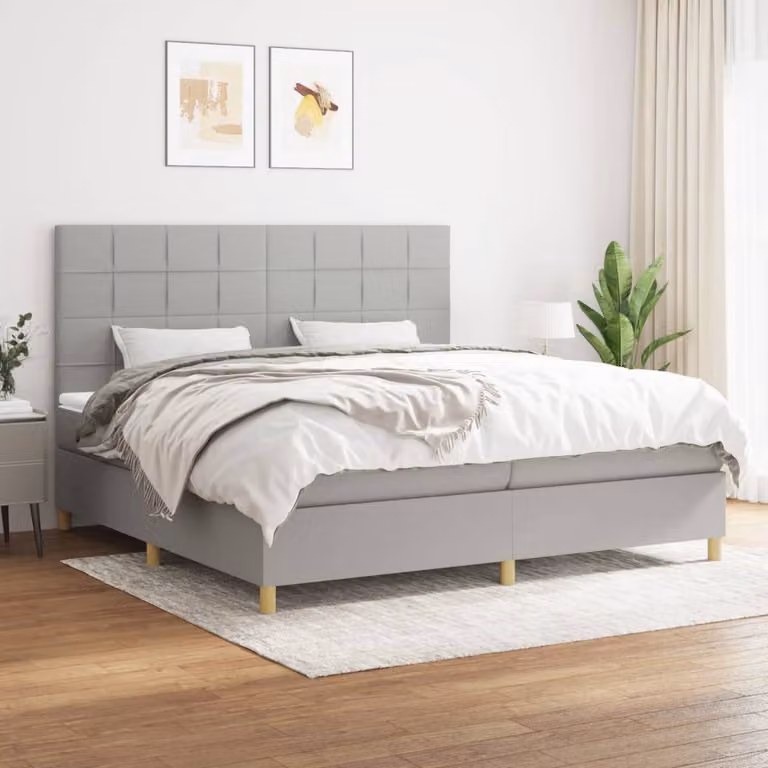 Letto Ibrido vidaXL con Giroletto a Molle e Materasso a Tasche Grigio e Bianco L/P/H: 200 x 200 x 128 cm