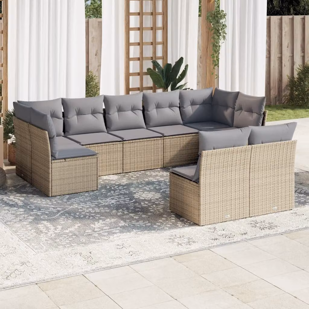 vidaXL Set Divano da Giardino a L in Polyrattan con Cuscini Beige e Grigio