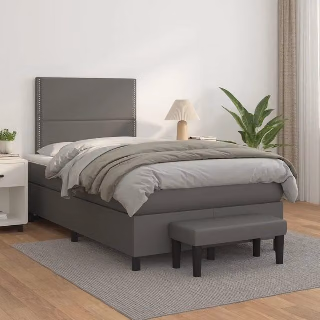 Letto con Giroletto a Molle e Materasso Ibrido vidaXL in Similpelle Grigio e Bianco L/P/H: 200 x 120 x 76 cm