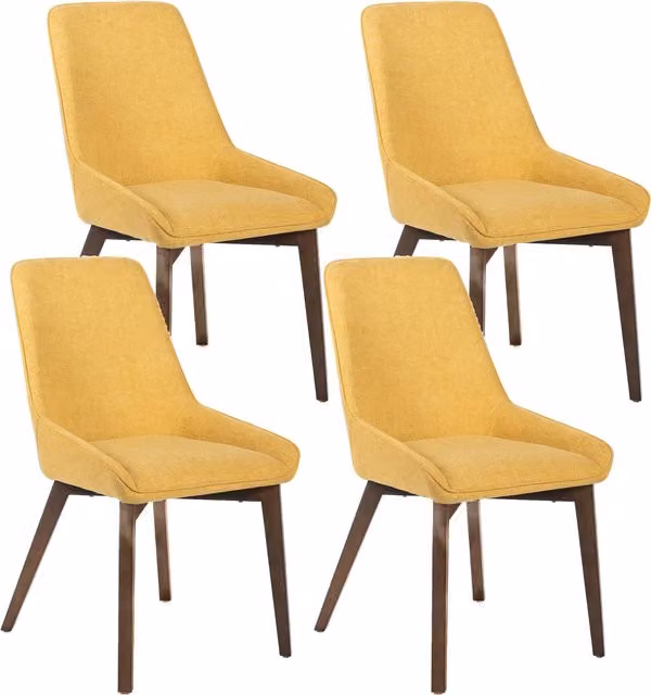 Sedia da pranzo E-Stylo con seduta e schienale in tessuto giallo e struttura in legno massello di noce L: 62 cm, P: 49.5 cm, H: 87 cm