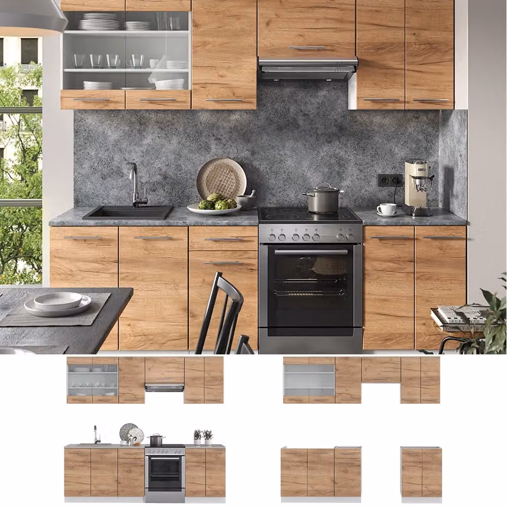 Cucina componibile moderna Vicco Fame-Line in rovere e bianco L: 240 cm – 2