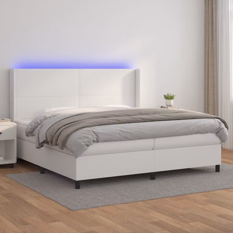 The Living Store Letto a molle con materasso e LED bianco 200x200 cm in ecopelle