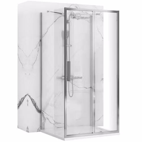 Rea - Cabina Doccia A Parete, Cromo 160X100, Da Parete Senza Piatto Doccia, Vetro Di Sicurezza Temperato Trasparente 6mm, Scorrevole, 160 X 100 X 195 cm