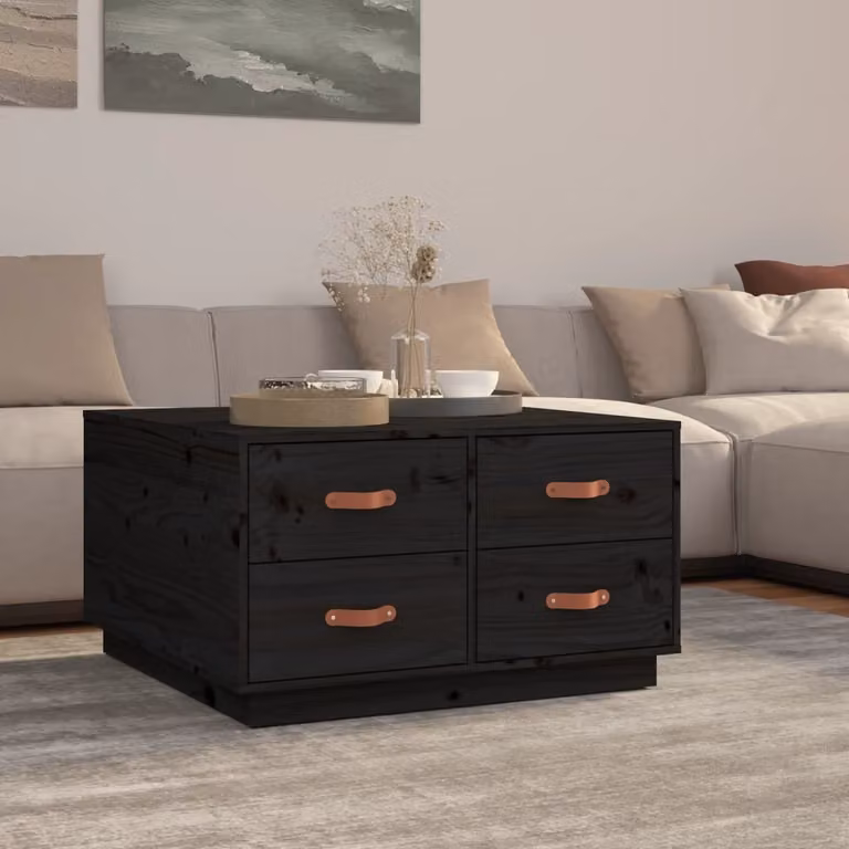 vidaXL Tavolino nero 80x80x45 cm in pino massiccio - Tavolino - Tavoli da caffè - Tavolino - Tavolino da divano