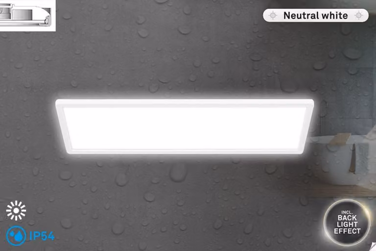 Pannello LED per soffitto con retroilluminazione, grado di protezione IP54, colore bianco, 22 watt, 3000 lumen, 4000K, effetto retroilluminazione – Briloner