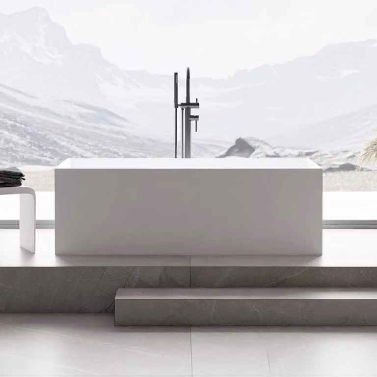 Vasca da bagno freestanding LUNA STONE - Resina minerale - Bianco opaco - 170 x 72 x 55 cm