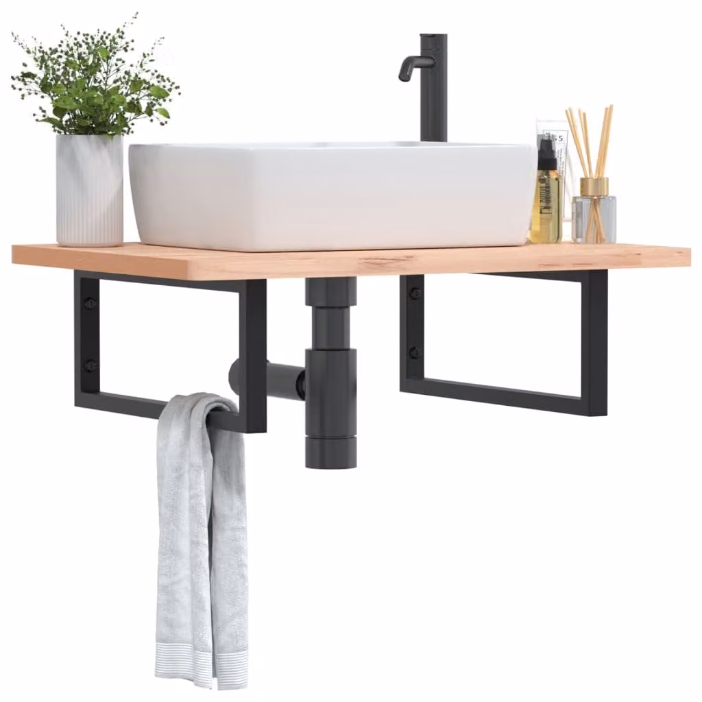 Set di 2 mensole per lavabo rettangolari vidaXL in acciaio nero, da appendere al muro, L/P/H: 50 x 20 x 20 cm
