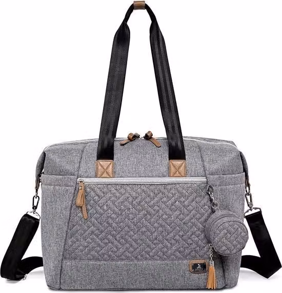 Borsa Messenger Crossbody Pieghevole in Tessuto Grigio Senza Marca