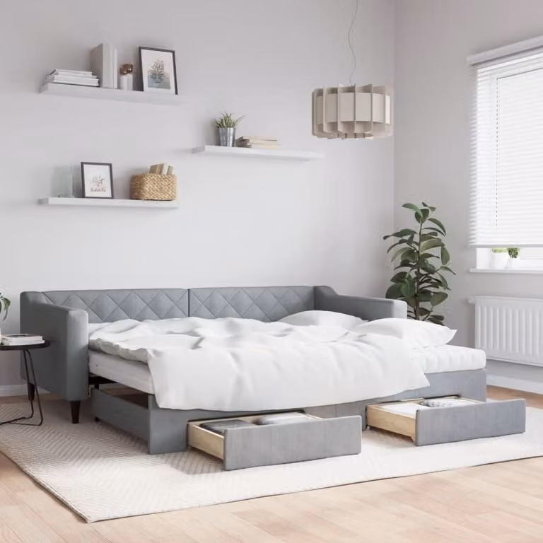 Maison Exclusive - Divano letto estraibile con cassetti, grigio chiaro, 90x200 cm, tessuto