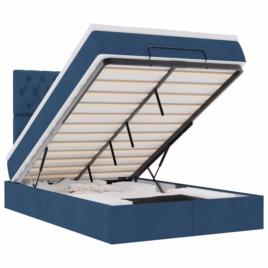 Letto con contenitore a sollevamento e materasso vidaXL in tessuto blu e bianco, L/P/H: 200 x 120 x 28 cm – 2