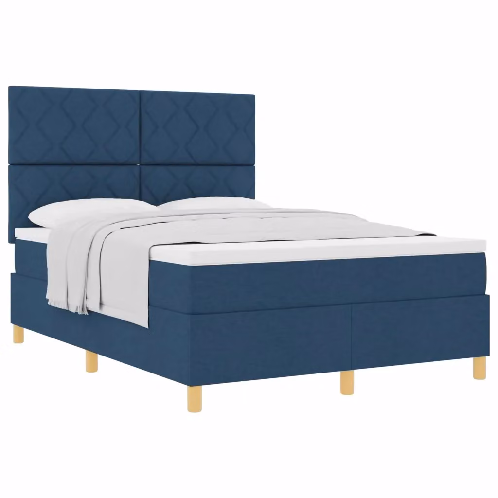 Letto a molle con testiera vidaXL in tessuto blu L 140 x P 190 cm – 2