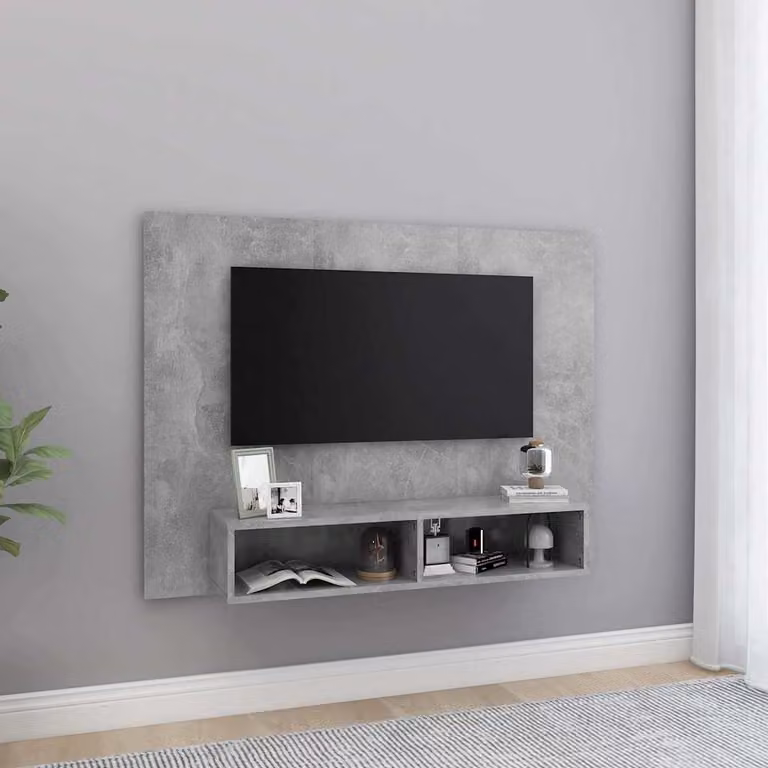 Mobile TV da parete vidaXL in legno multistrato e MDF, stile rustico astratto, Grigio Cemento, L 120 x P 23,5 x H 90 cm