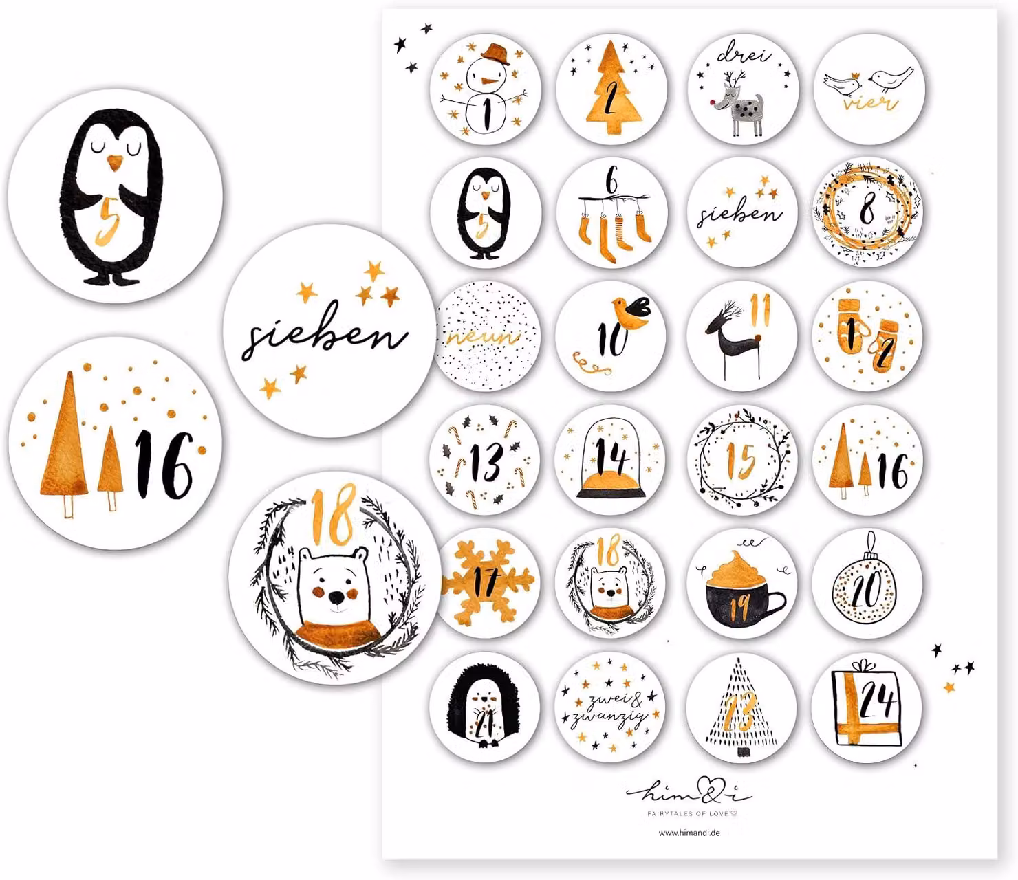 24 adesivi per calendari dell'Avvento, con numeri - Perfetti per creare calendari dell'Avvento personalizzati