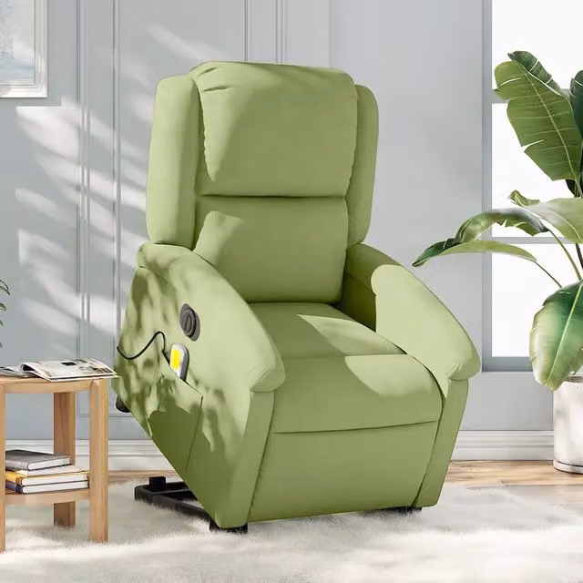 Poltrona Alzapersona Elettrica con Massaggio vidaXL in Velluto Verde con Braccioli