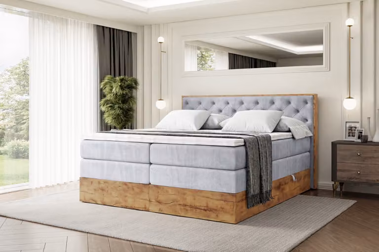 Letto boxspring ALTDECOR con materasso e rete a doghe, topper, letto imbottito con contenitore, letto con spazio contenitivo per materassi H3 e H4, letto matrimoniale, letto boxspring - LOLLI3 KING - 120x200 - Grigio Monolith