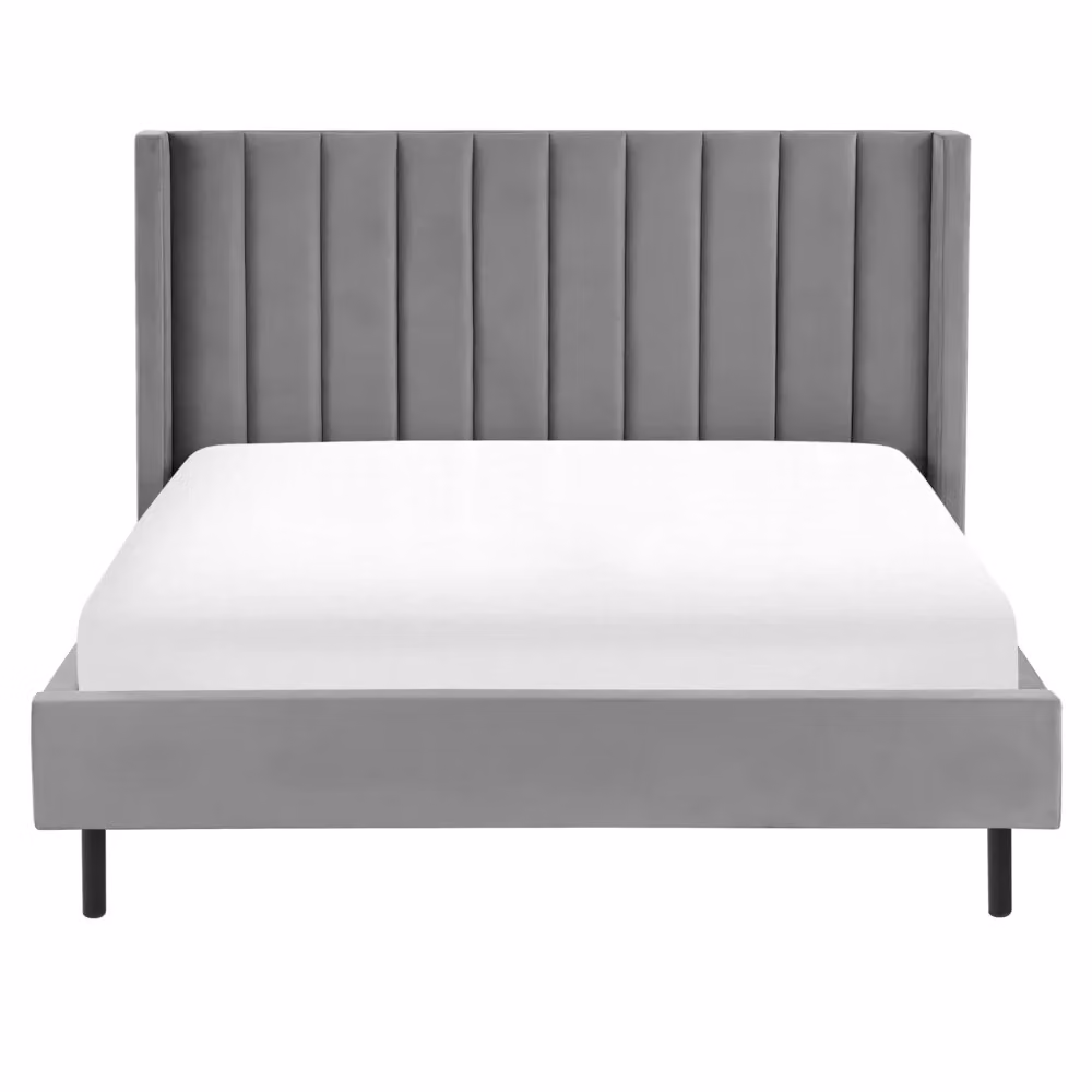 Letto matrimoniale Beliani in velluto grigio con struttura imbottita, L/P/H: 160 x 200 x 115 cm – 2