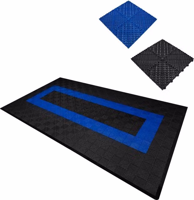 Piastrelle ventilate antiscivolo Monster Shop moderne in plastica nere e blu per garage e officine L: 320 cm, P: 600 cm