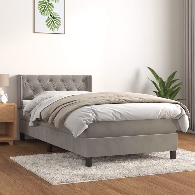 The Living Store Letto a molle con materasso grigio chiaro 80x200 cm in velluto