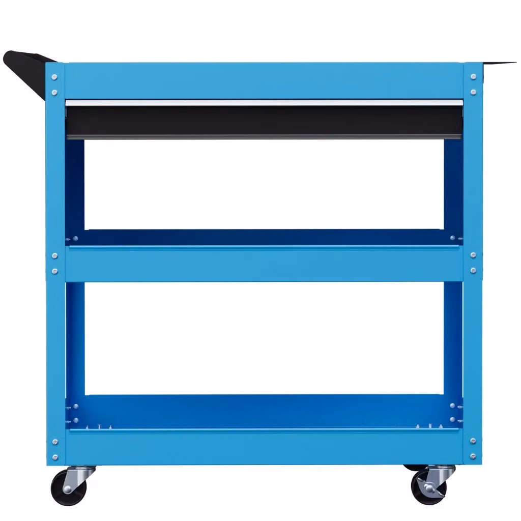 Carro per attrezzi Minimal in acciaio con 3 vassoi e cassetto, colore blu – 2