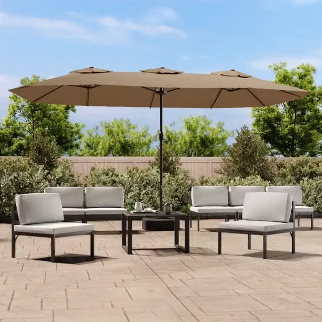 Ombrellone a Doppia Testa con LED-Ombrello da giardino Tortora 449x265 cm