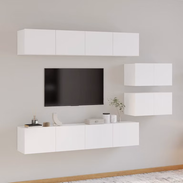 Set di Mobili Porta TV vidaXL 6 Pezzi Bianco in Legno e MDF per Soggiorno