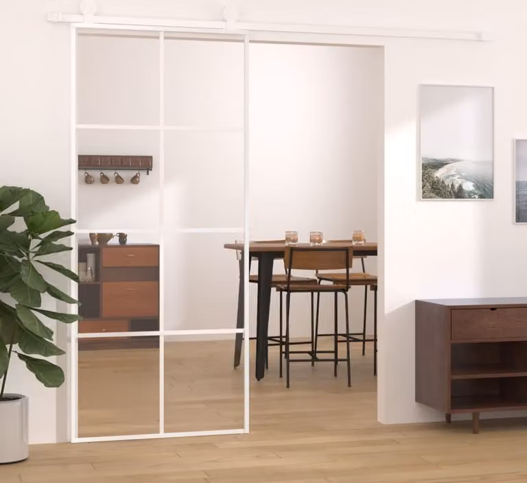 The Living Store Porta scorrevole ESG in vetro e alluminio 90x205 cm Bianco