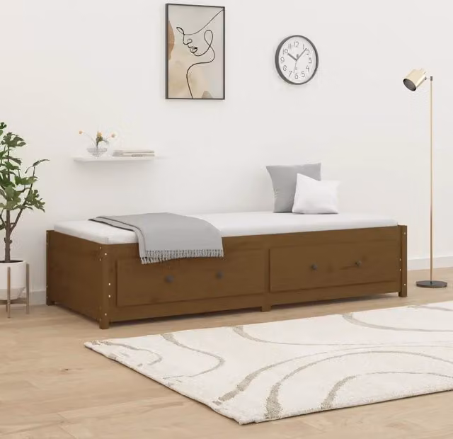 Dormeuse Ambra vidaXL in legno massello di pino marrone con cassetti L/P/H: 80 x 200 x 85,5 cm