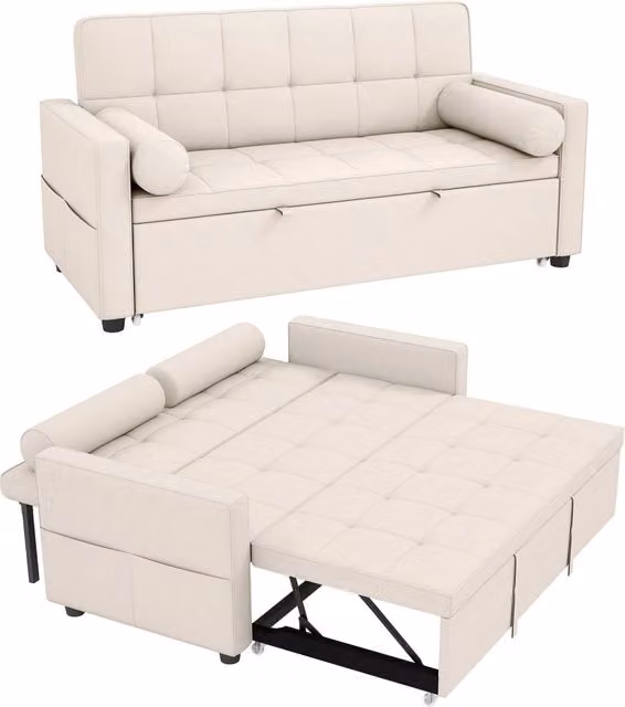 Divano letto 2 posti con letto gigogne e cuscini ¨C Minimal ¨C 80,5x137,5x84cm beige