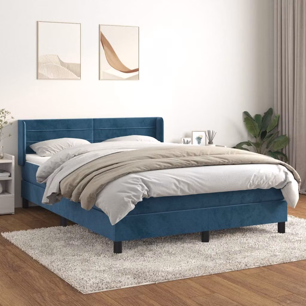 Maison Exclusive - Giroletto a Molle con Materasso Blu Scuro 140x200 cm in Velluto