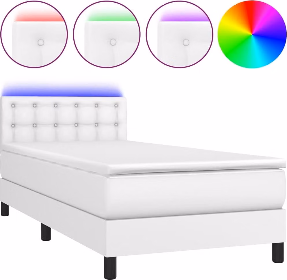 Giroletto Molle con Materasso e LED Bianco 90x200 cm Pelle finta