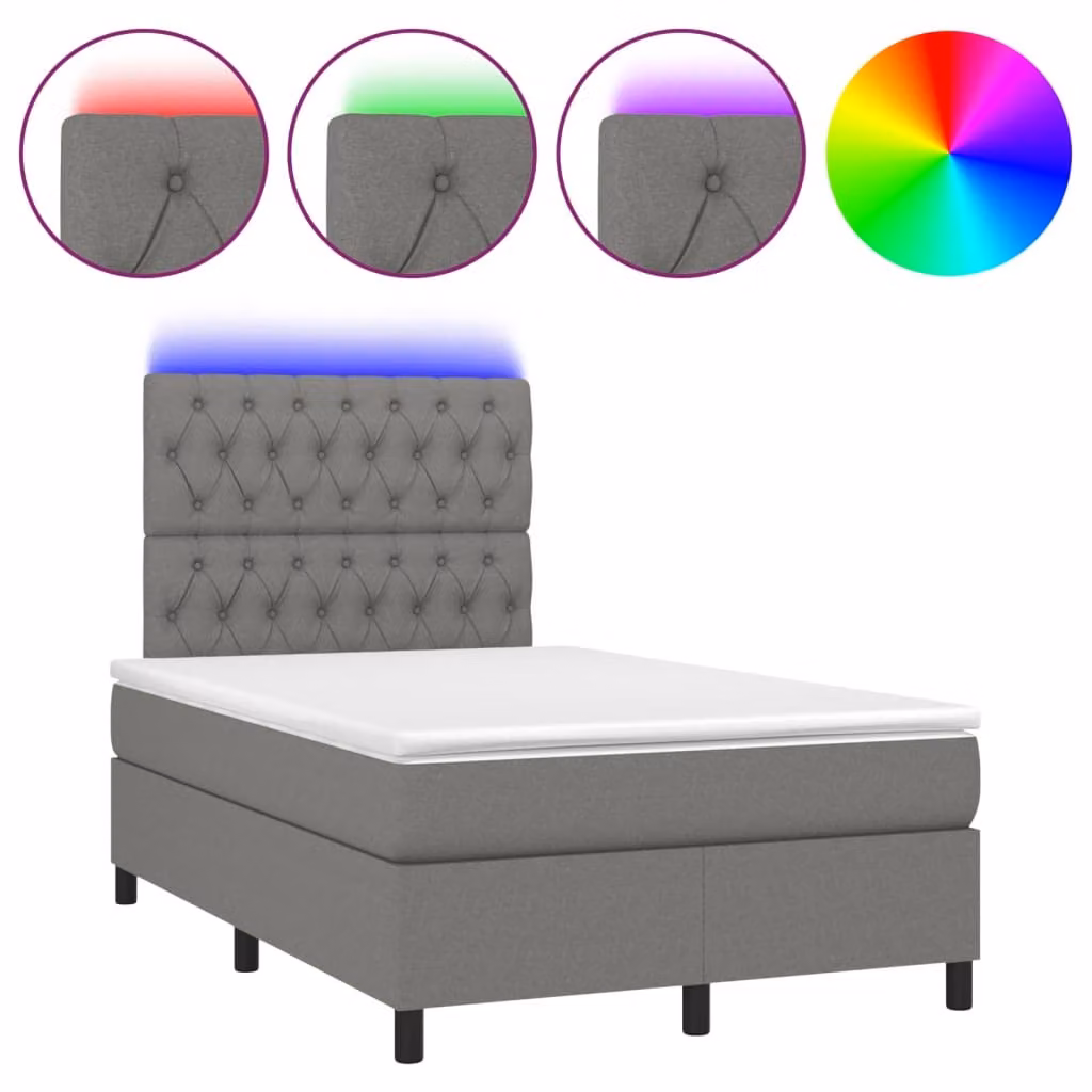 Letto a Molle Materasso e LED Grigio Scuro 120x190cm in Tessuto